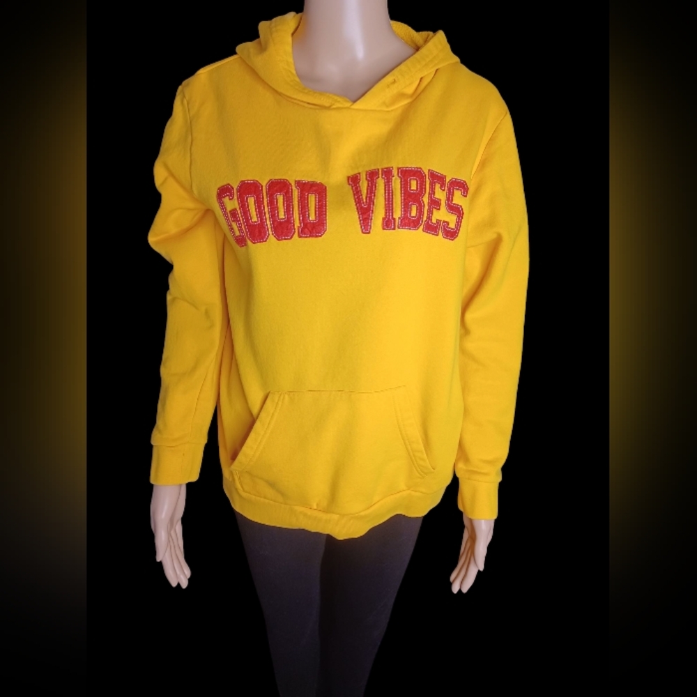 Yellow Hoodie with 'Good Vibes' Print